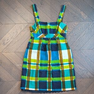 Trina Turk Plaid Dress | Blue & Green Cotton Sundress | Size 4